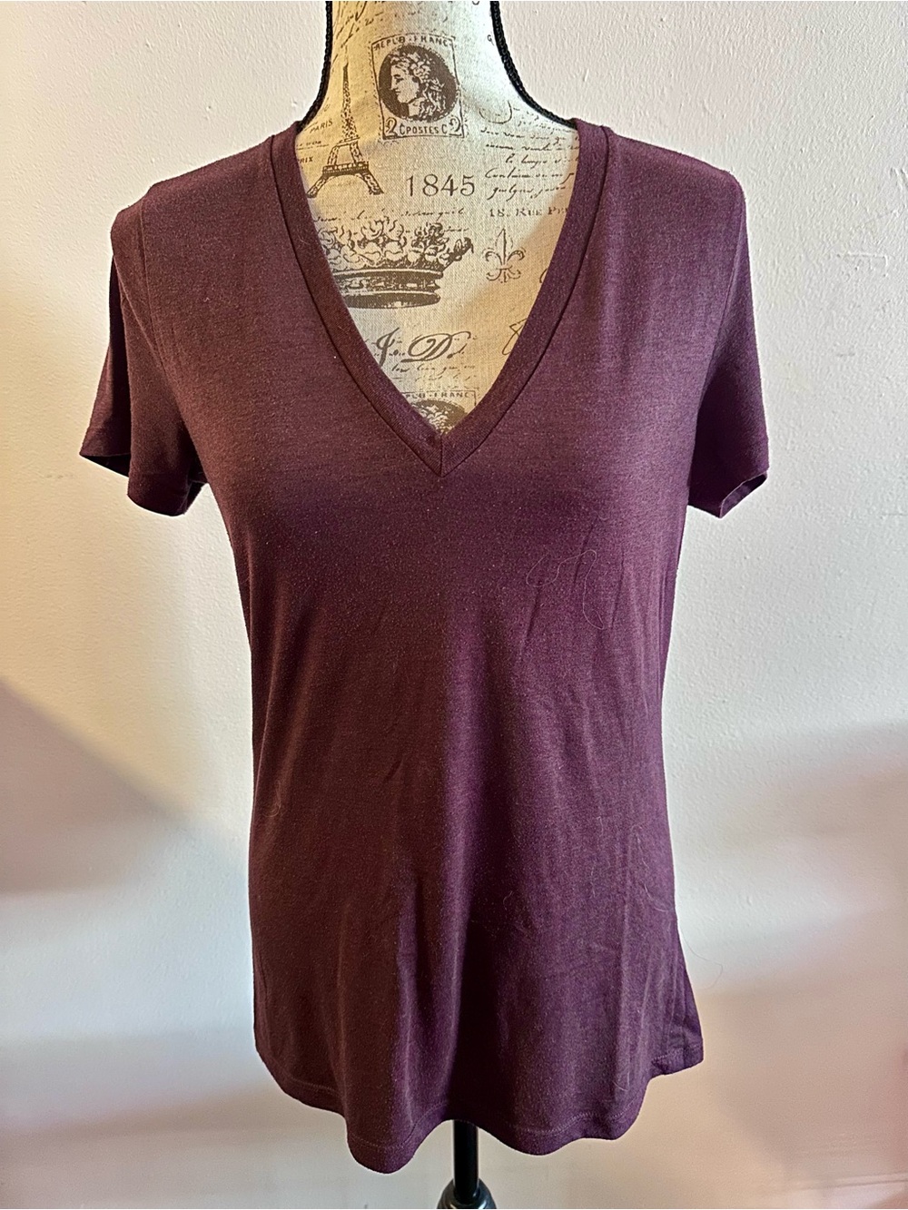 Women's V-Neck Short Sleeve Tee - Plum